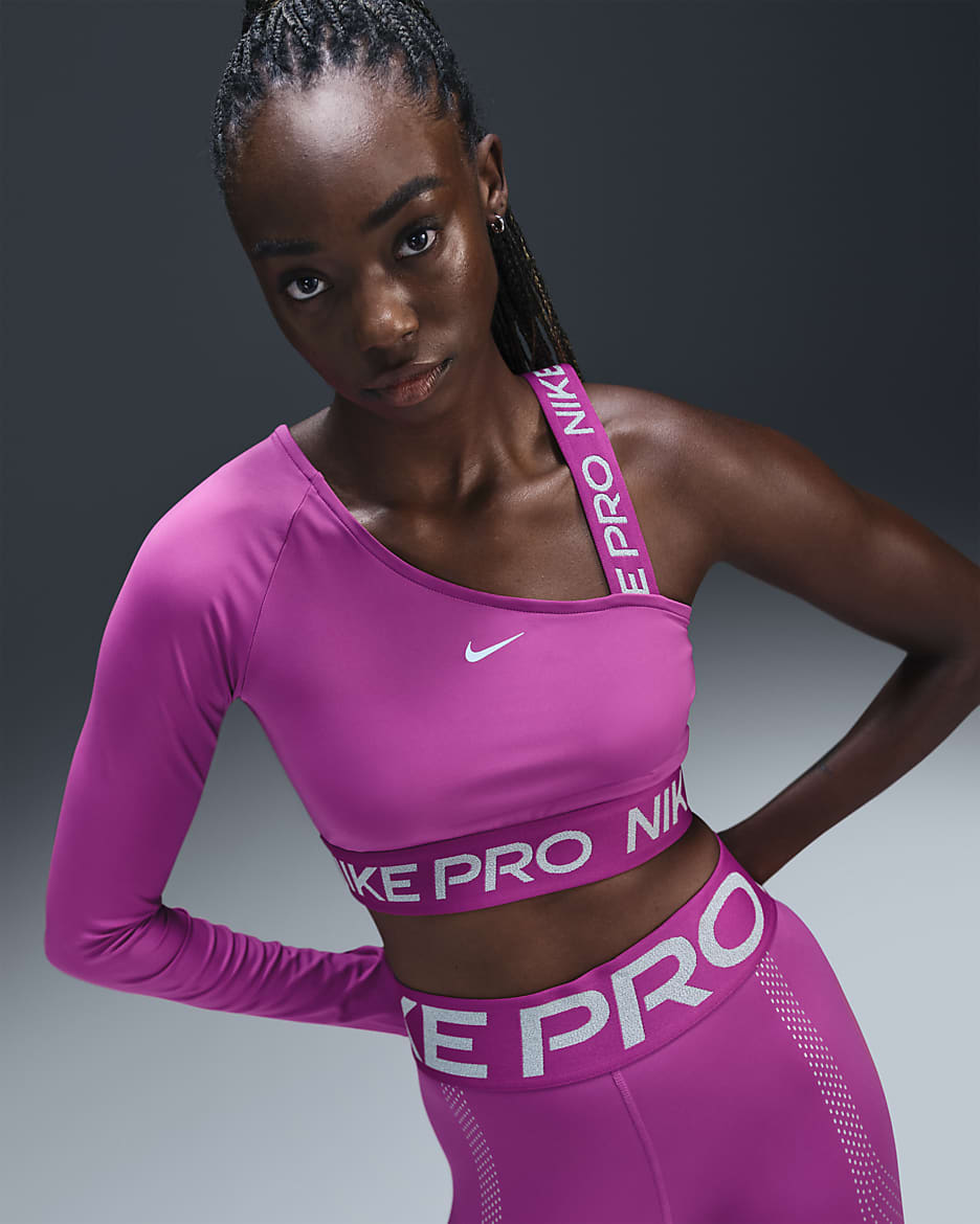 Nike Pro Shine Women s Dri FIT Asymmetrical Cropped Top